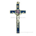 Saint Benedict of Nursia Protection Medal 4 1/2\" Crucifix with Blue Enamel Cross